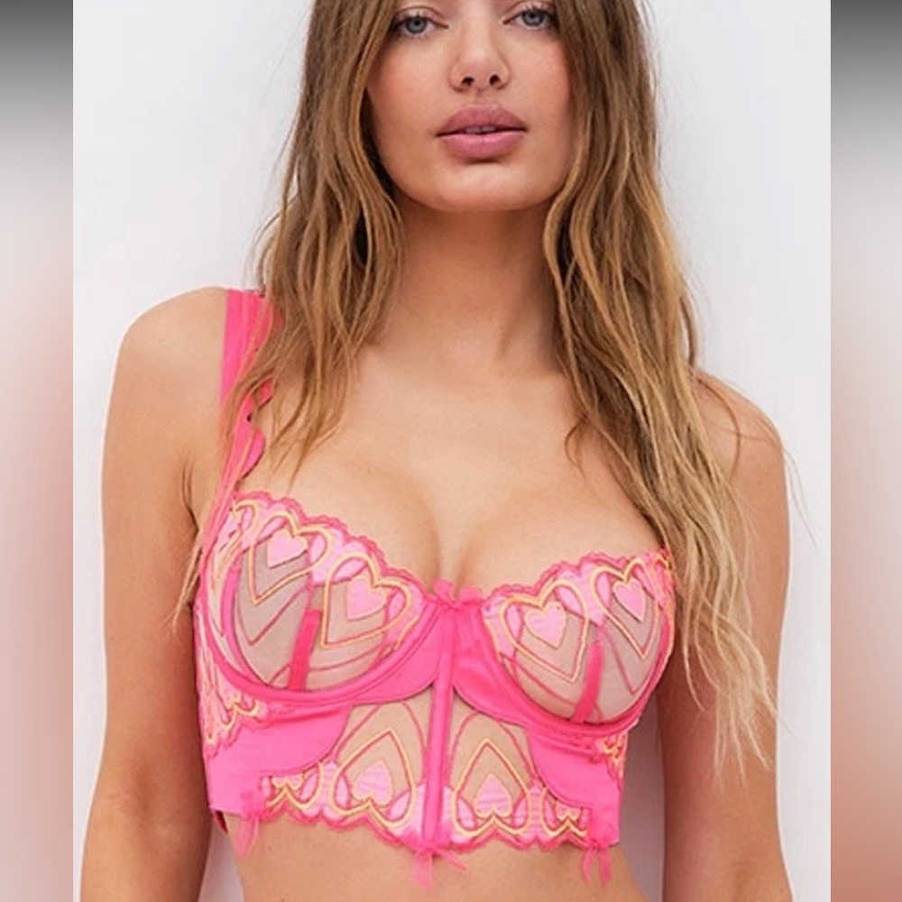 NWT For Love & Lemons Graphic Hearts Bustier